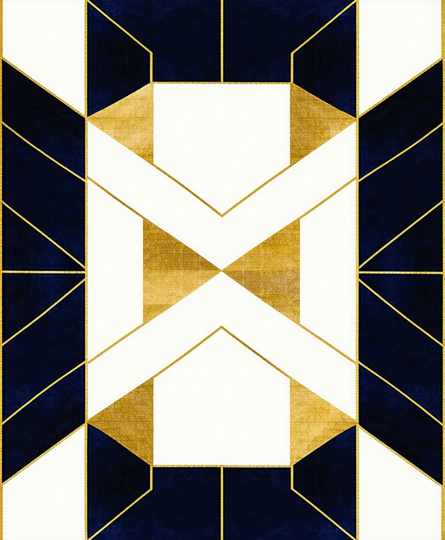 Gold Navy Geometric Abstract Design Rug