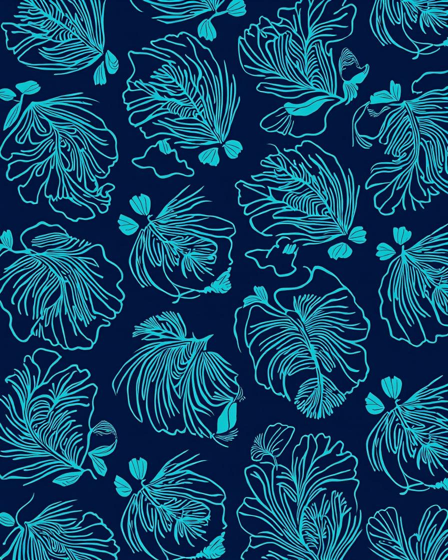 Aqua Floral Detailed Outline Rug