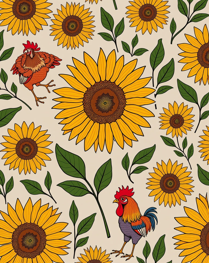 Farmhouse Rooster Sunflower Pattern Rug