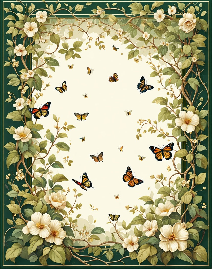 Floral Vines and Butterflies Garden Design Rug