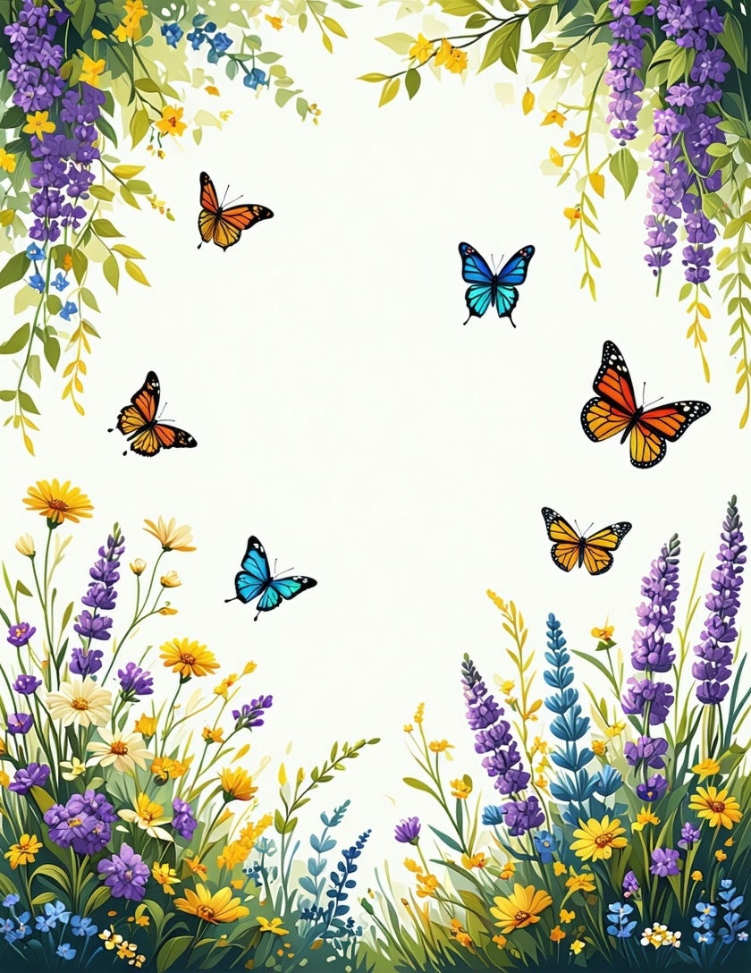 Whimsical Garden Butterflies and Blooms Rug