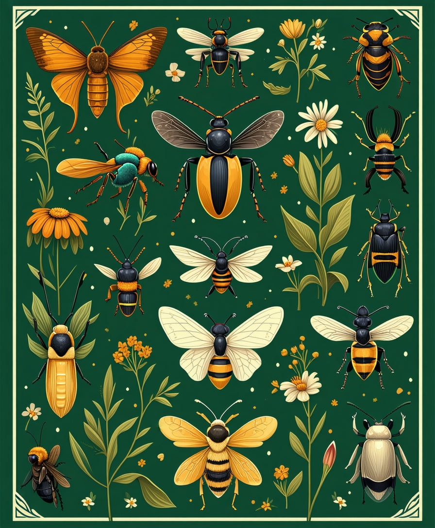 Nature Entomology Insect Collection Pattern Rug