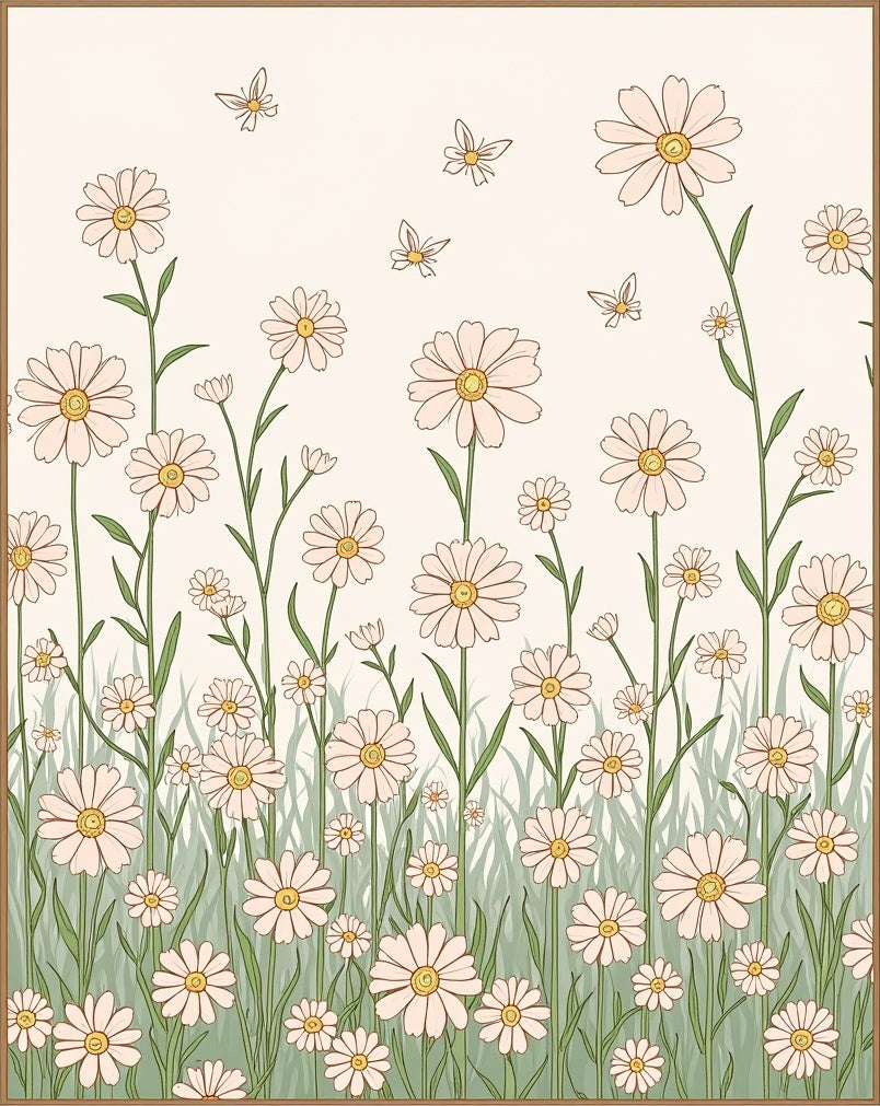 Delicate Daisy Butterfly Field Design Rug