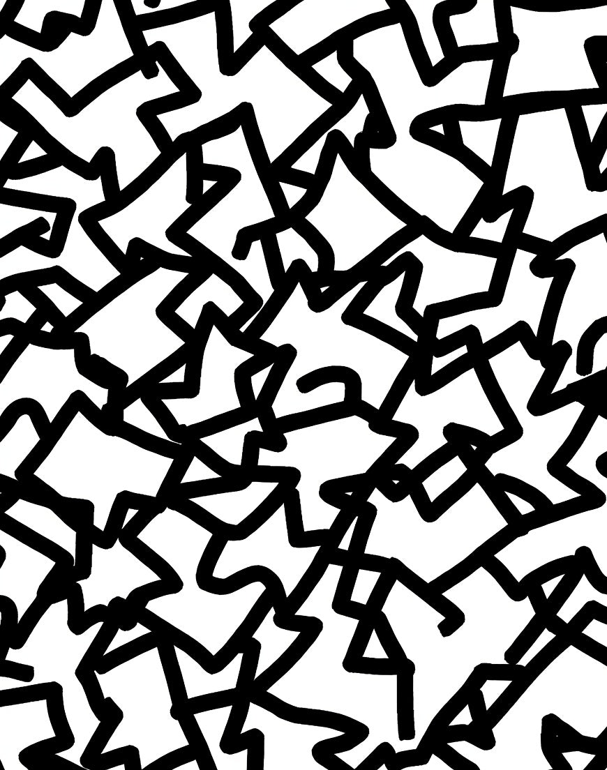 Bold Black Interlocking Abstract Pattern Rug