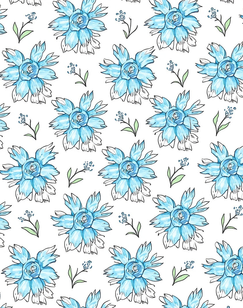 Light Blue Floral Sketch Pattern Rug