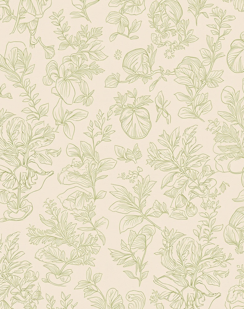 Botanical Floral Outline On Beige Rug