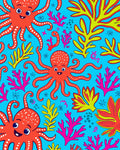 Playful Octopuses Coral Pattern Rug