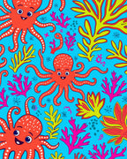 Playful Octopuses Coral Pattern Rug