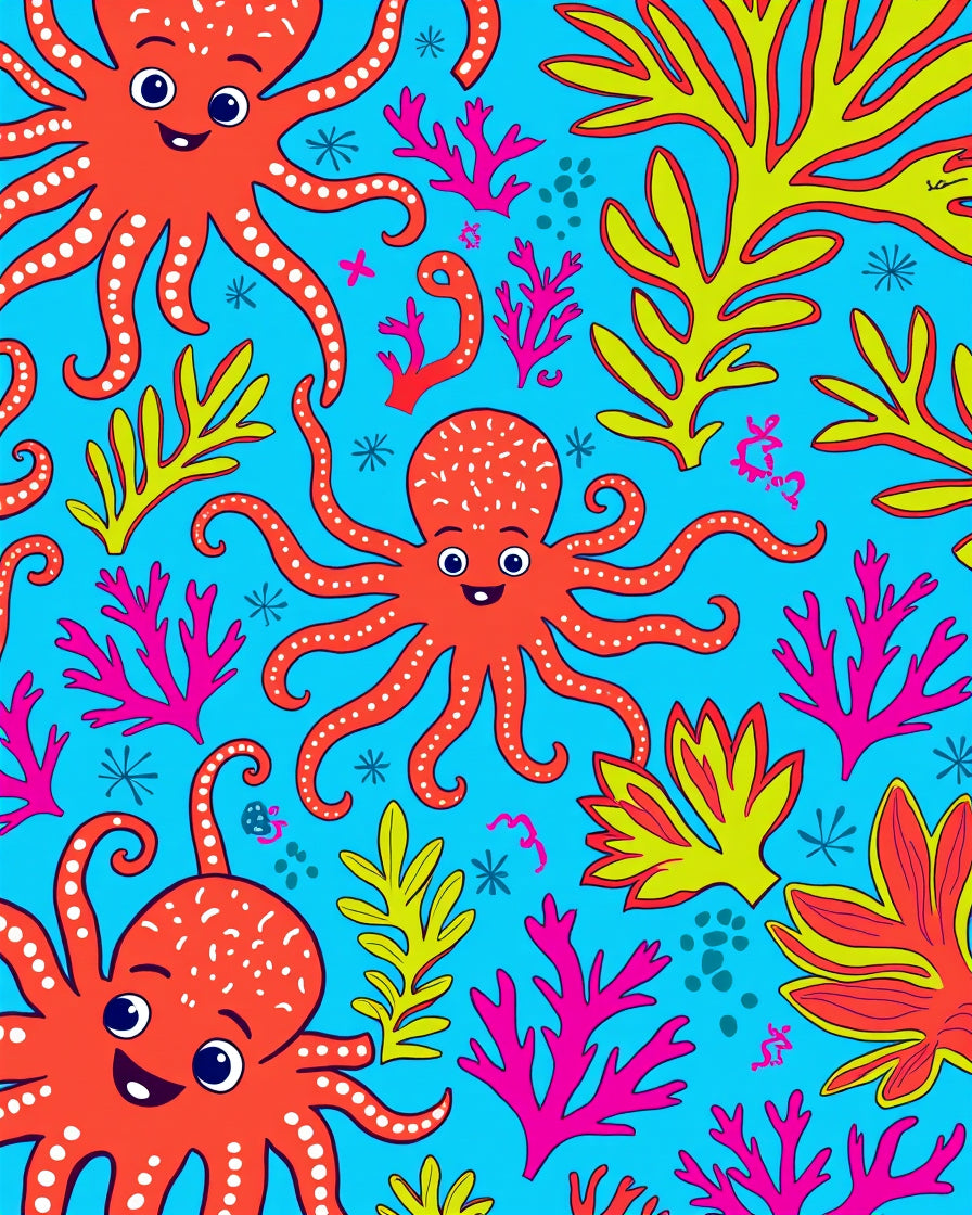 Playful Octopuses Coral Pattern Rug