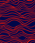 Bold Red Wave Patterned Design Rug