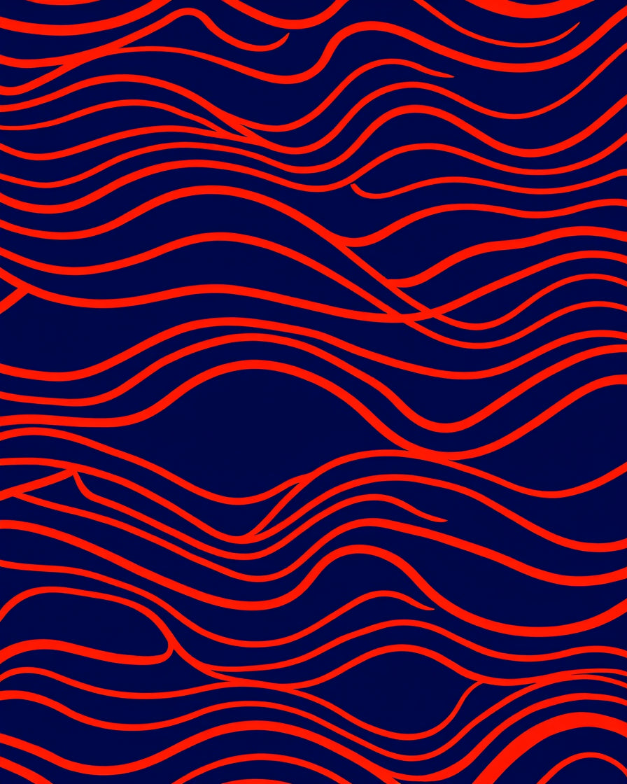 Bold Red Wave Patterned Design Rug