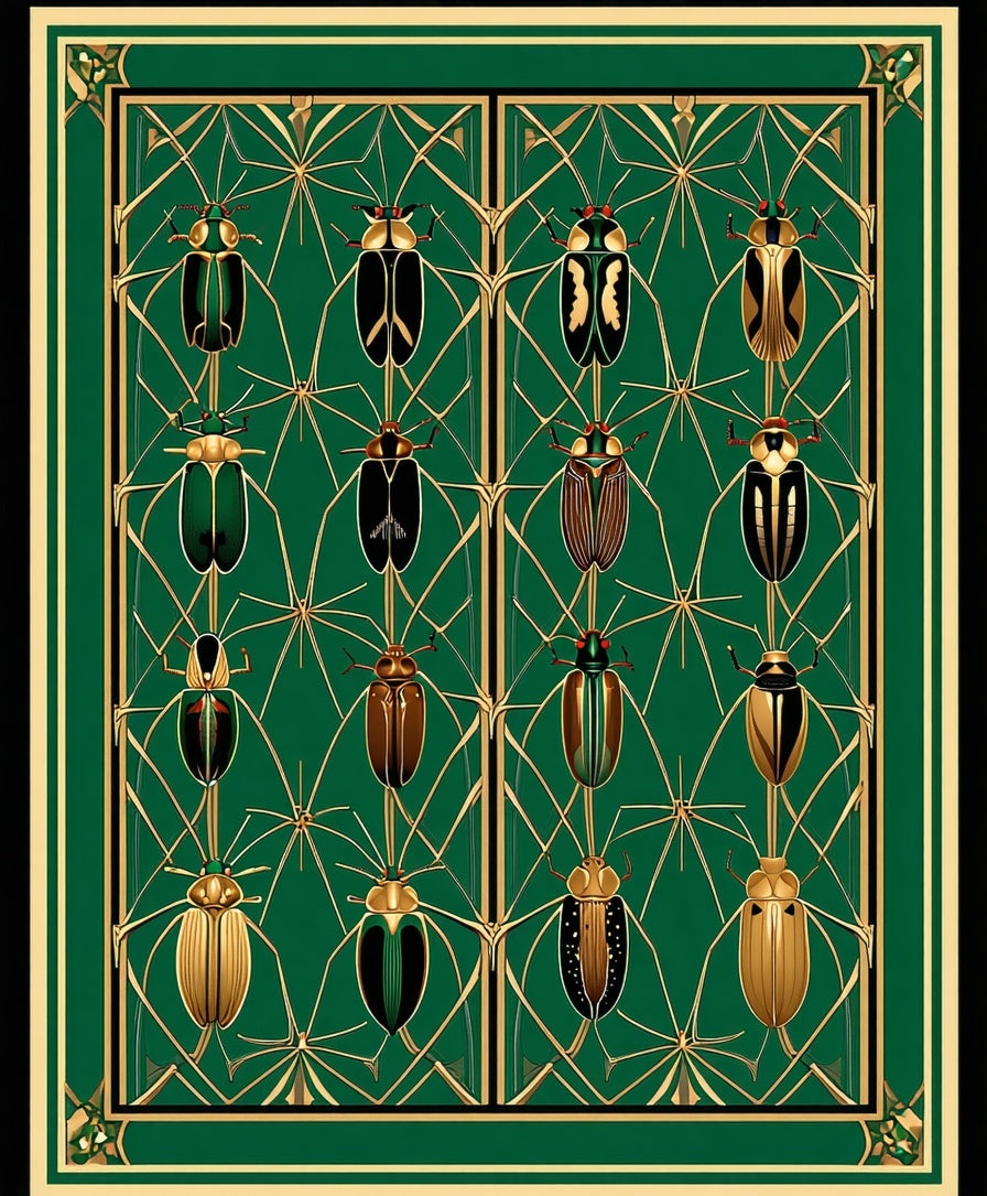 Emerald Art Deco Insect Pattern Rug