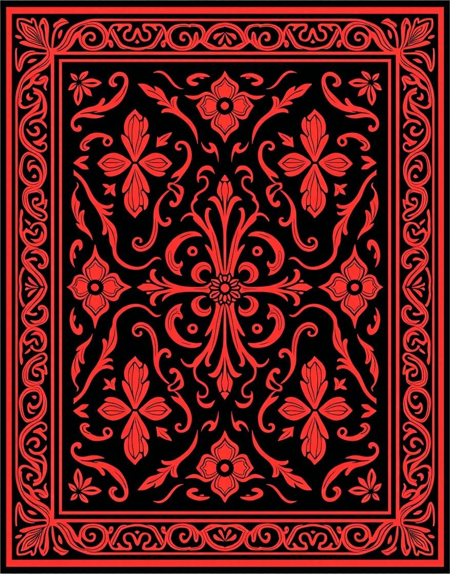 Crimson Floral Bordered Tapestry Rug