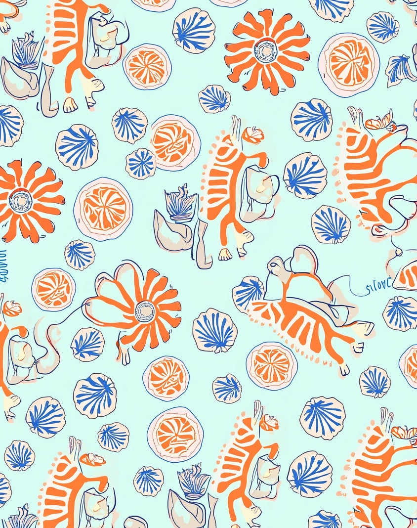 Whimsical Orange Blue Floral Pattern Rug
