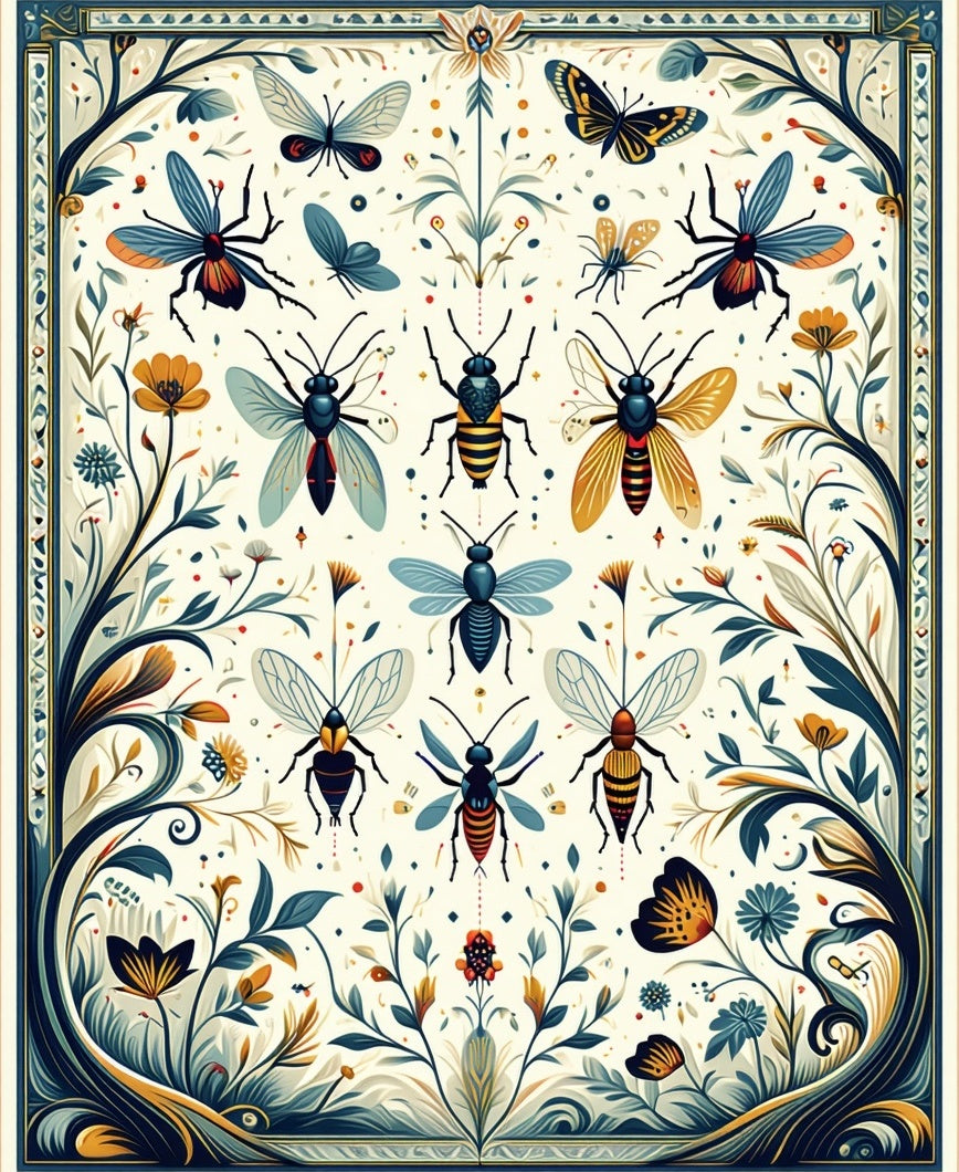 Art Nouveau Insect and Floral Pattern Rug