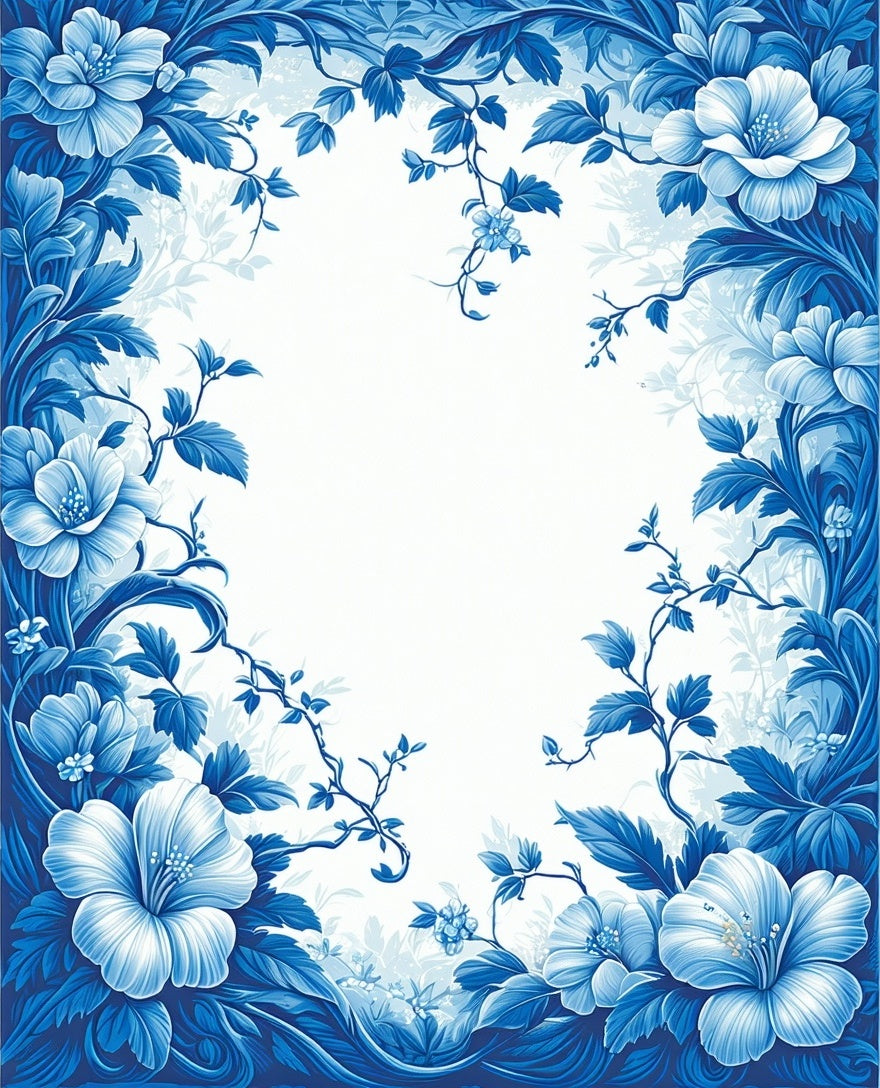 Blue Floral Vines Patterned Rug