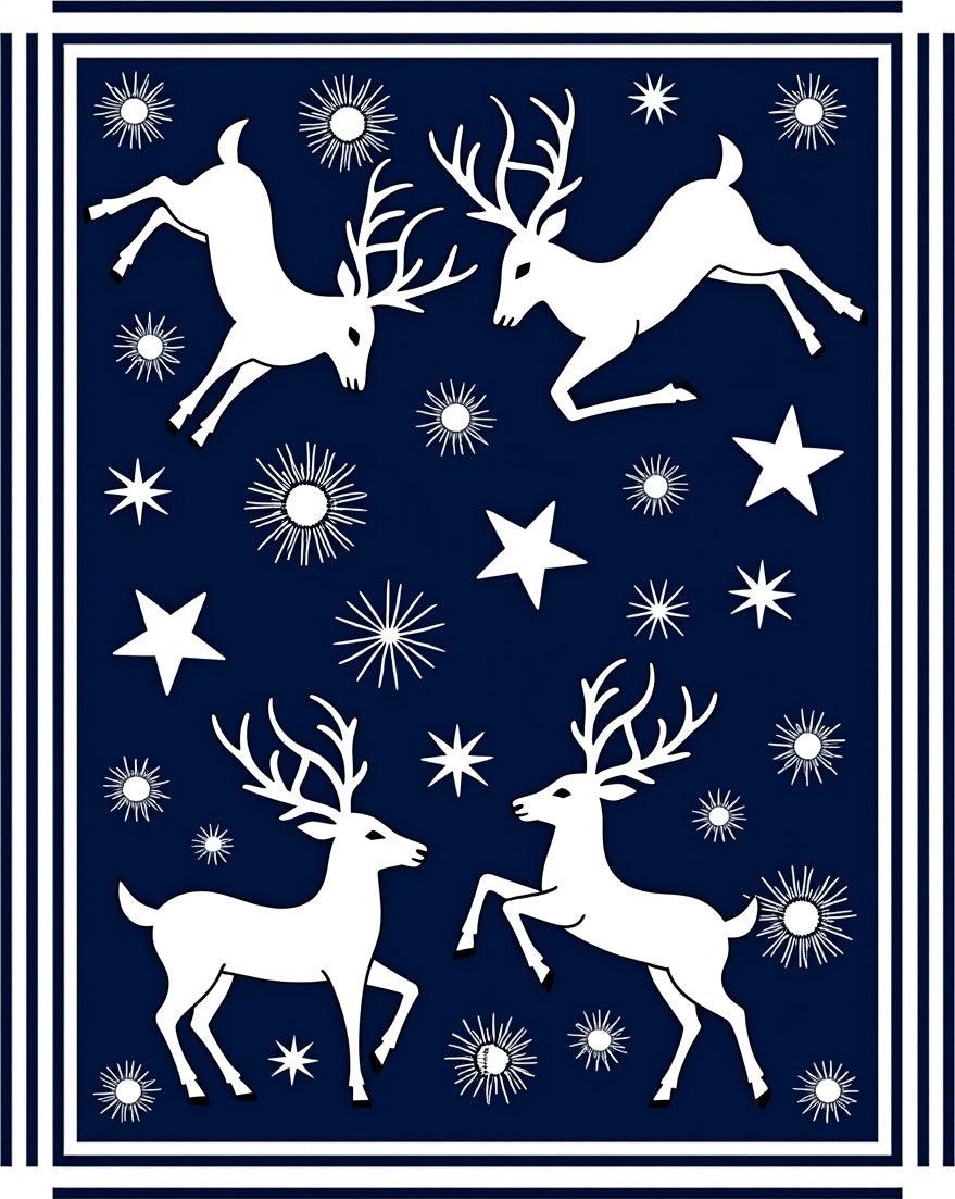 Winter Deer Starry Night Scene Rug