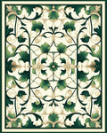 Elegant Green Cream Floral Medallion Rug
