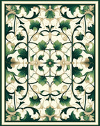 Elegant Green Cream Floral Medallion Rug