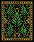 Vintage Green Golden Leaf Border Rug