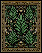 Vintage Green Golden Leaf Border Rug