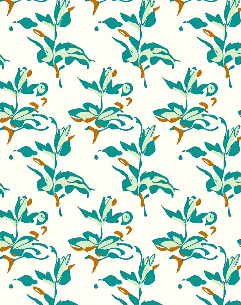 Teal Botanical Abstract Pattern Rug