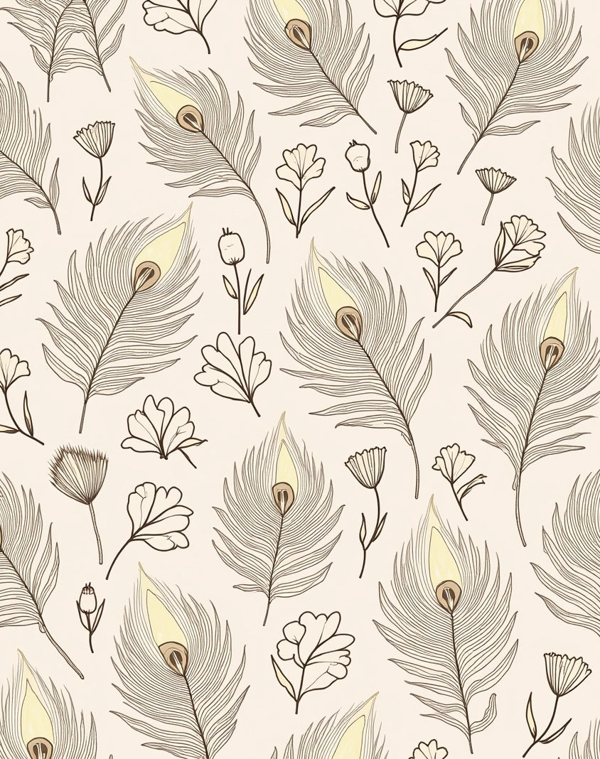 Delicate Feather Floral Sketch Pattern Rug