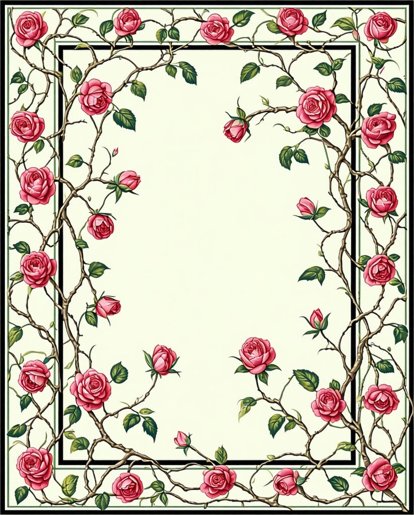 Floral Vine With Pink Roses Design Rug