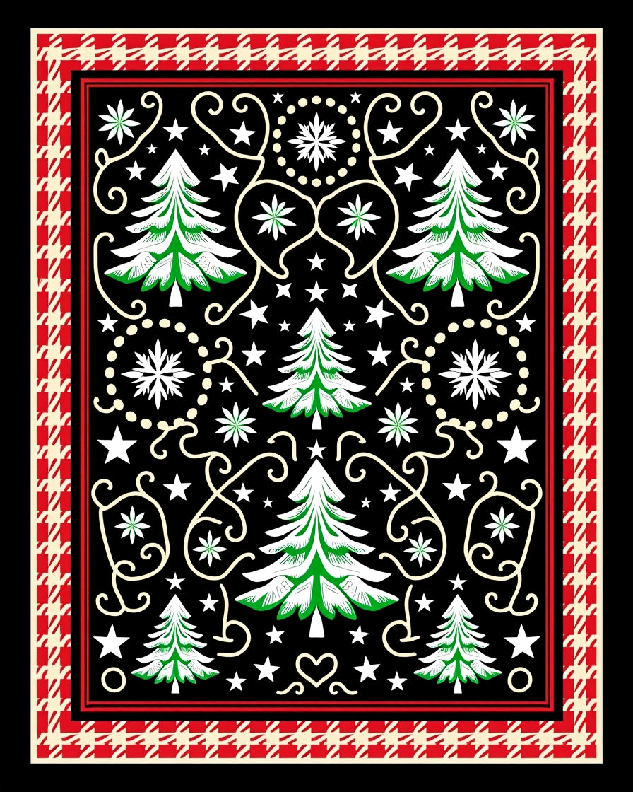 Christmas Trees Festive Houndstooth Border Rug