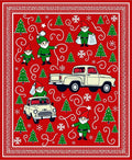 Festive Red Gnomes Trucks Christmas Trees Rug