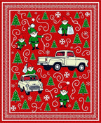 Festive Red Gnomes Trucks Christmas Trees Rug