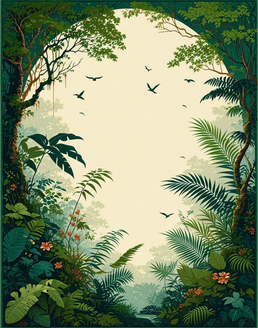 Lush Jungle Scene Tropical Woodland Design Rug