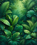 Lush Green Tropical Leaf Pattern Rug