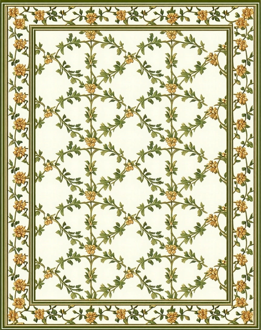 Green Floral Vine Lattice Rug