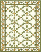 Green Floral Vine Lattice Rug