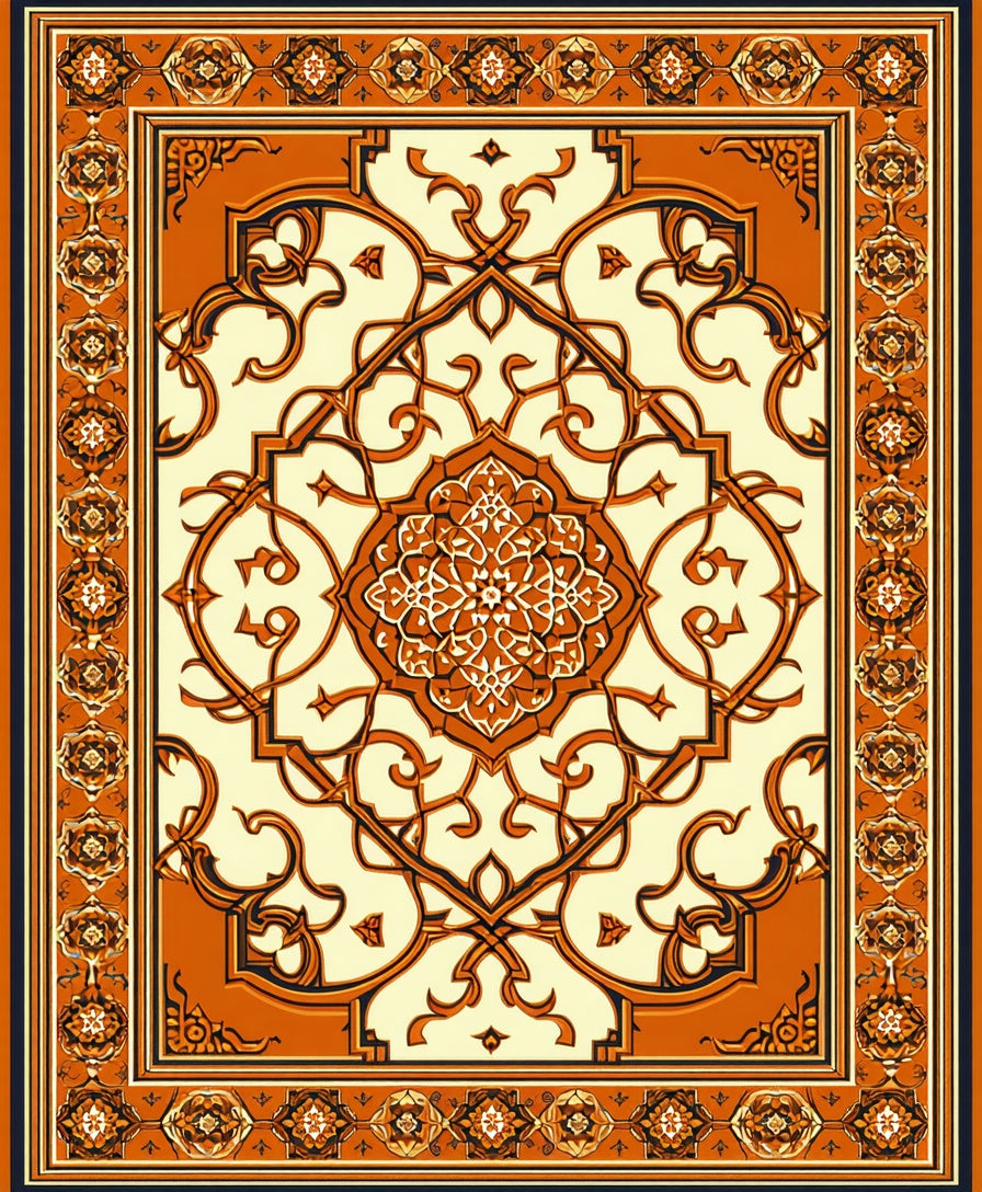 Orange Cream Intricate Floral Pattern Rug