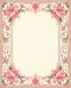 Pastel Pink Floral Scrollwork Border Rug