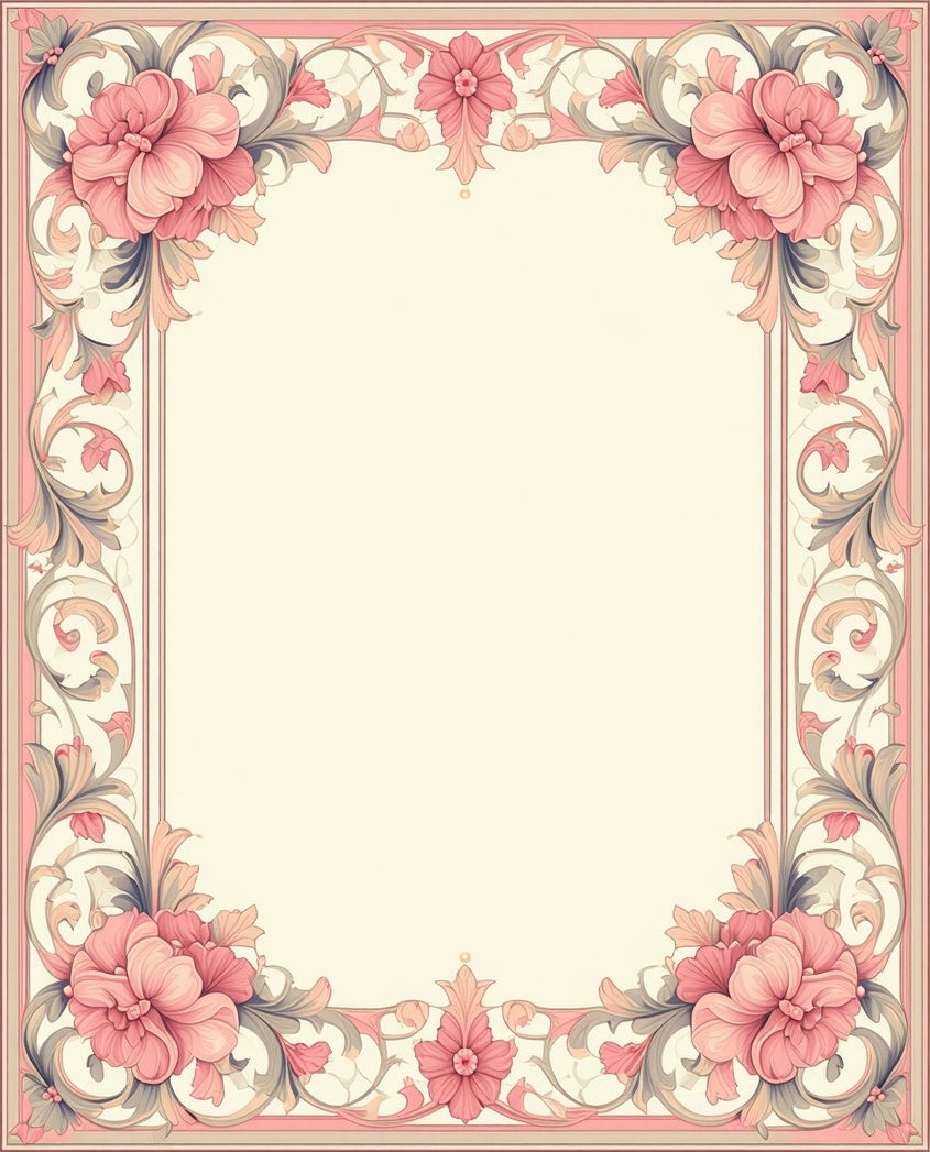 Pastel Pink Floral Scrollwork Border Rug