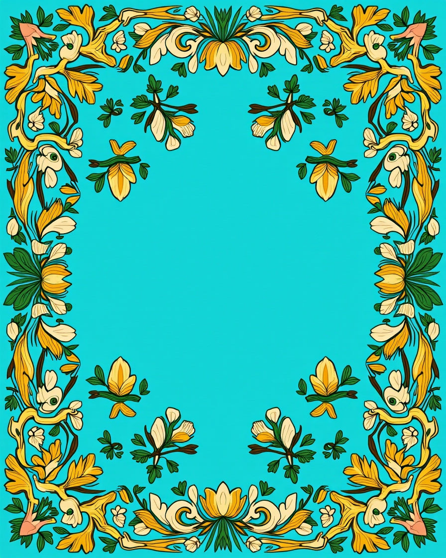 Elegant Yellow Floral Border Pattern Rug
