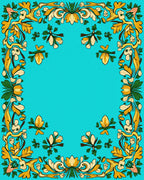 Elegant Yellow Floral Border Pattern Rug