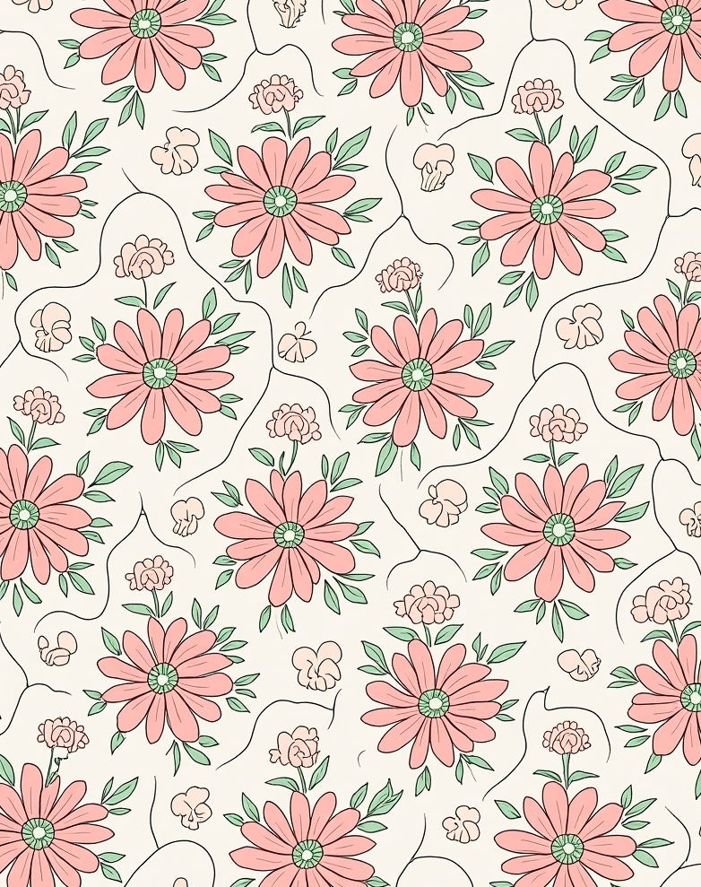 Whimsical Pink Floral Pattern Rug