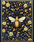 Golden Bee Floral Navy Rug