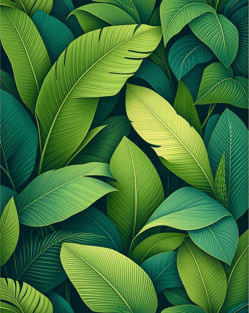 Lush Green Tropical Leaf Pattern Rug