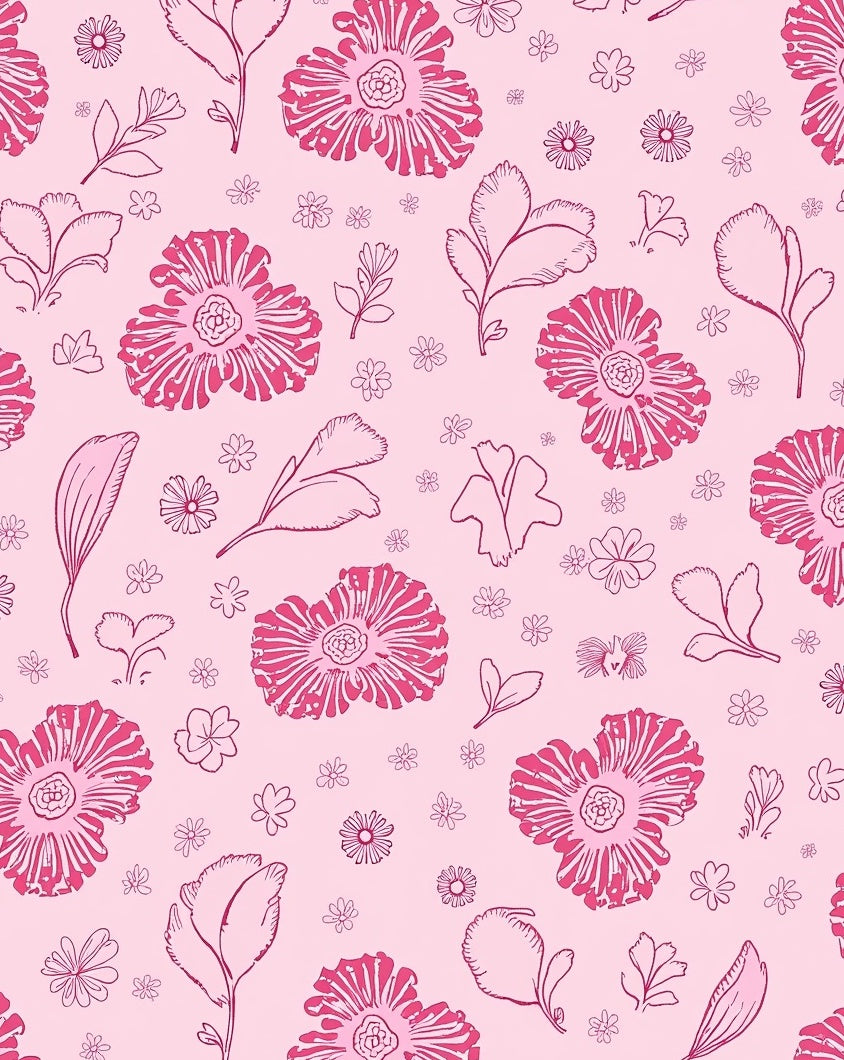 Pink Floral Sketch Pattern Rug