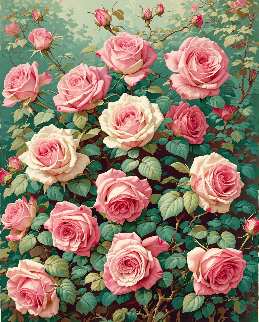 Pink Roses Botanical Garden Design Rug