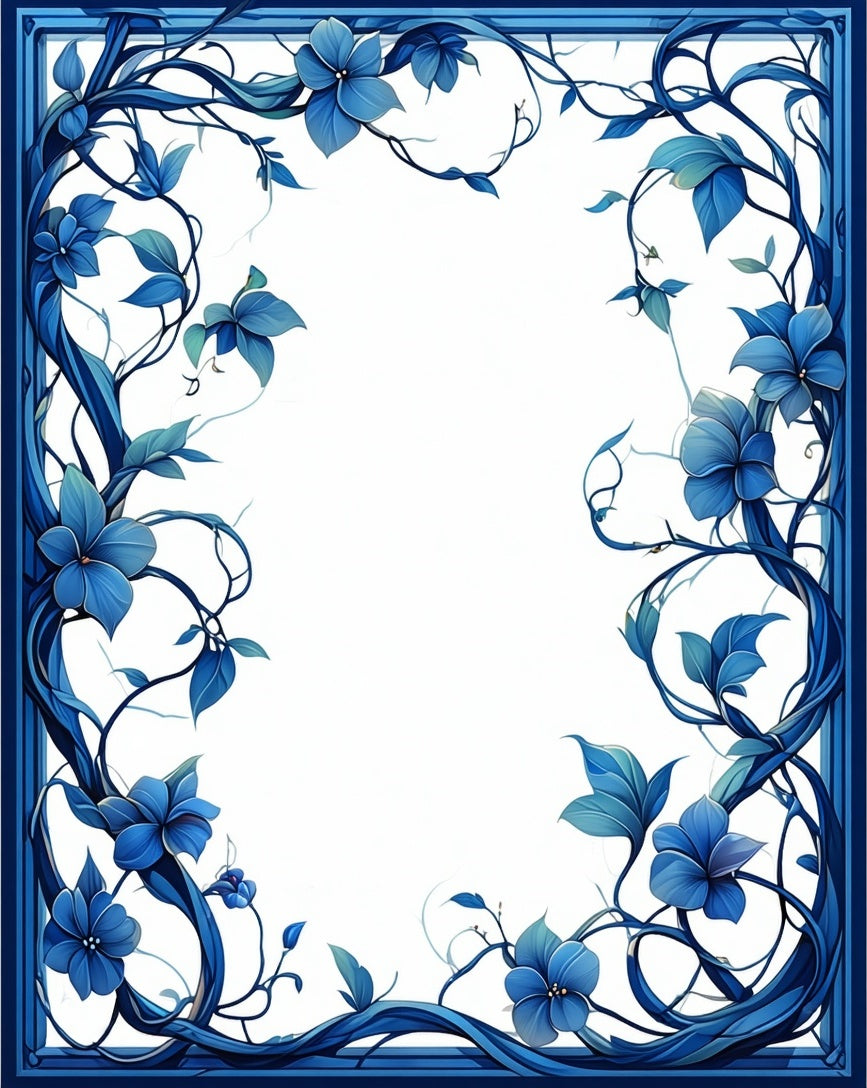 Blue Floral Vine Border Design Rug