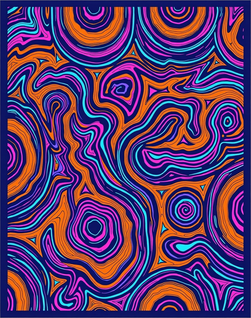 Vibrant Wavy Funky Doodle Rug