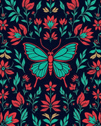 Floral Butterfly Teal Coral Pattern Rug