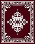 Maroon White Ornamental Floral Medallion Rug