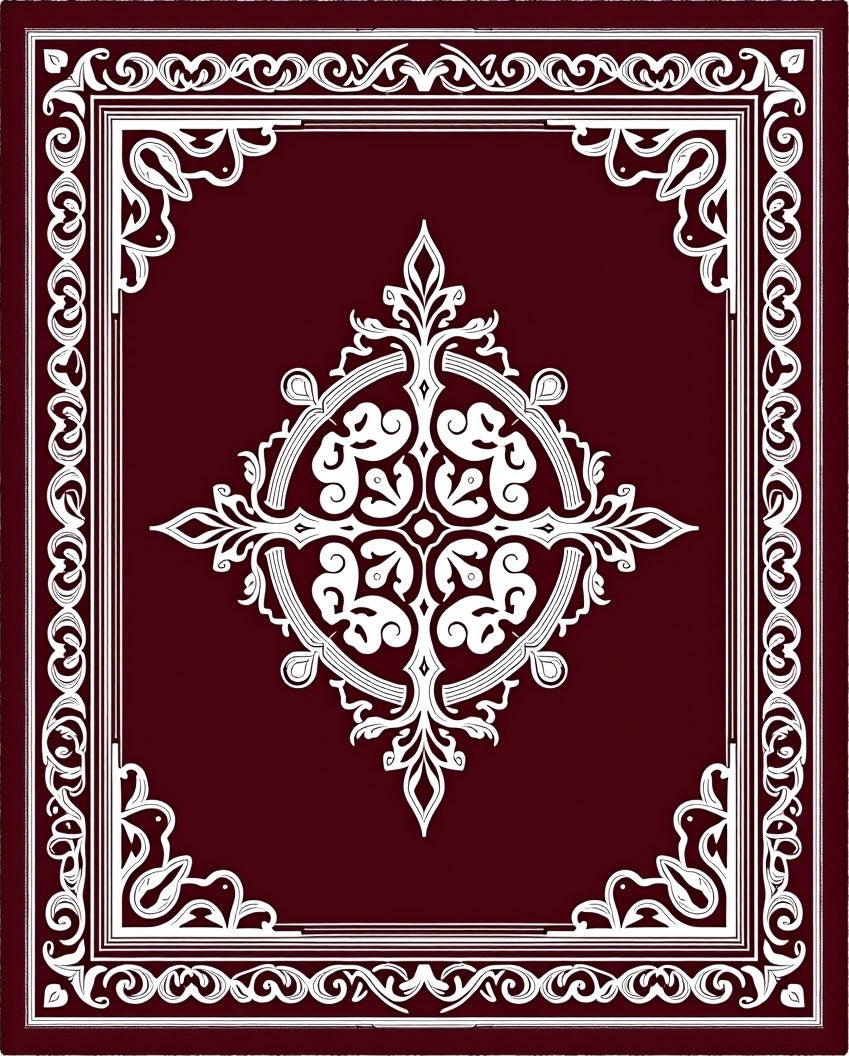 Maroon White Ornamental Floral Medallion Rug